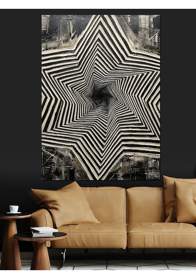 Siyah Beyaz Spiral Geometrik İllüzyon Dekoratif Kanvas - Mdf Ahşap Tablo