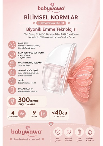 Babywawa H-011 Giyilebilir Göğüs Pompası Tekli Kablosuz, Sessiz Ve Taşınabilir Süt Sağma Makinesi