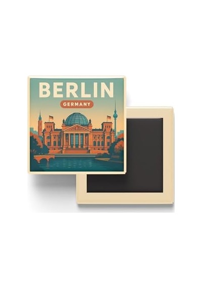 Berlin Almanya - Reichstag Binası - Baskılı Buzdolap Magneti Kare 9x9 Cm
