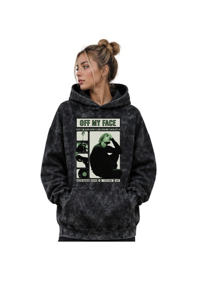 Sevbano Justin Bieber Şarkıcı Baskılı Unisex Oversize Premium Yıkamalı Ho Siyah
