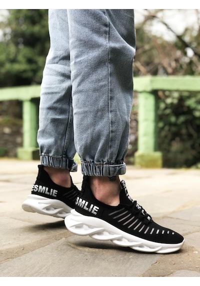 BA0602 Phantom Yüksek Taban Tarz Sneakers Siyah Beyaz Erkek Spor Ayakkabısı Siyah