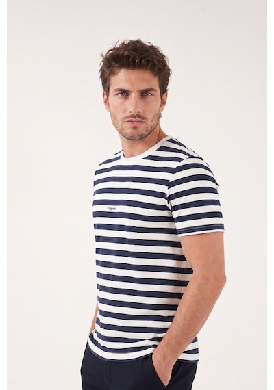 Buratti Çizgili Pamuklu Relaxed Fit Bisiklet Yaka T Shirt Erkek T Shirt 5904078 İndigo