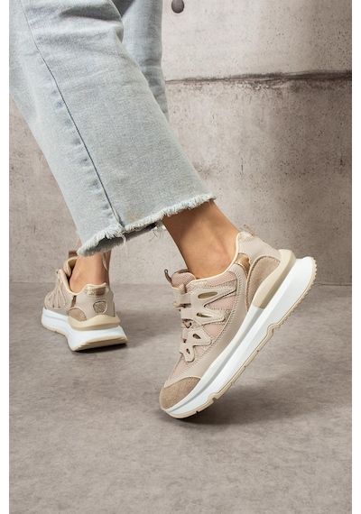 Shoetek Lawse Kadın Sneakers Bağcıklı Spor Ayakkabı Bej Bej