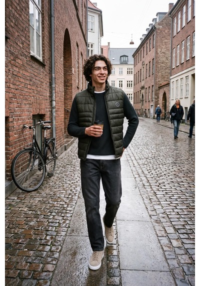 Jack & Jones Jjekıngsley Erkek Hafif Şişme Yelek Dik Yaka Günlük Rahat Haki