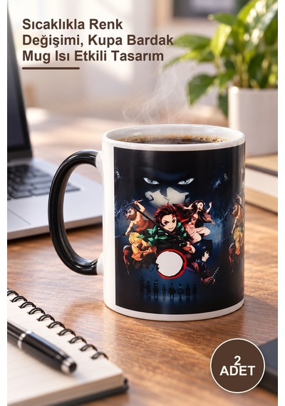 2 Adet Porselen Renk Değiştiren Kupa Sıcaklıkla Renk Değişimi, Kupa Bardak Mug Isı Etkili Tasarım 1