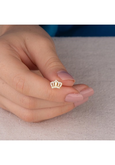Goldkupe 14 Ayar Altın Prenses Taç Taşlı Küpe 1,25 Gr-1553