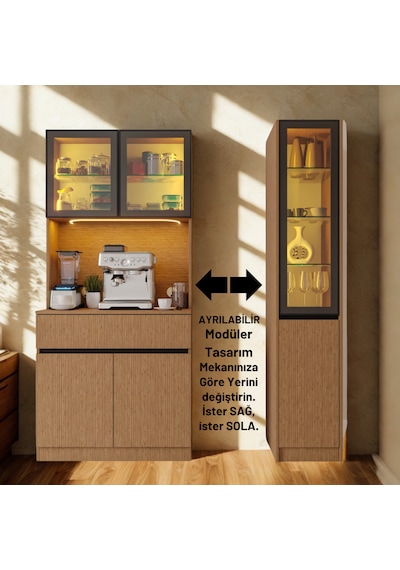 Nordıc Wood Led Li Kahve Köşesi Ünitesi Sağ Vitrinli Füme Cam Komple Mdf Modern Mutfak Kahverengi Nordıc Wood Led Li Kahve Köşesi Ünitesi Sağ Vitrinli Füme Cam Komple Mdf Modern Mutfak Kahverengi