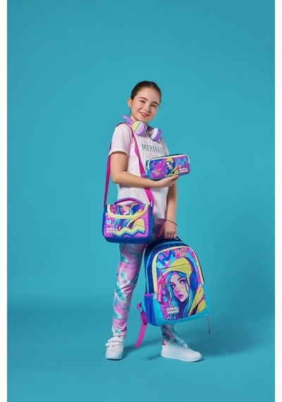 Coral High Kids Lavanta Turkuaz Kulaklı Kız Desenli 3 Lü Okul Çanta Seti Set0123661 Çok Renkli