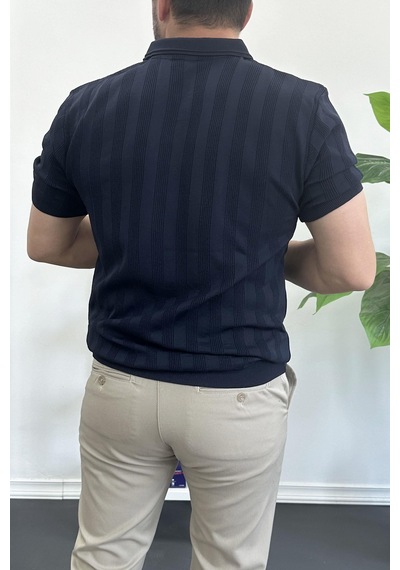 Erkek Açık Yaka Desenli Tişört Lacivert Edw385 Lacivert