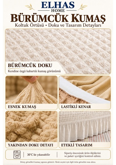 Bürümcük Kumaş 7 Kişilik Etekli L Köşe Koltuk Kılıfı Beyaz - 934823050 Beyaz