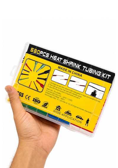 Makaron Seti 530 Parça Kutulu 8 Boy 5 Renk Isıyla Daralan Kablo Koruyucu Polyolefin Shrink Kaplama
