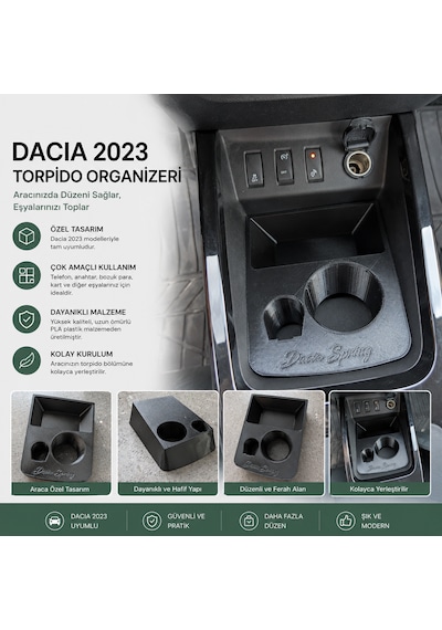Dacia Spring Uyumlu Özel Tasarım Orta Konsol Organizer - Bardaklık Ve Eşya Gözü