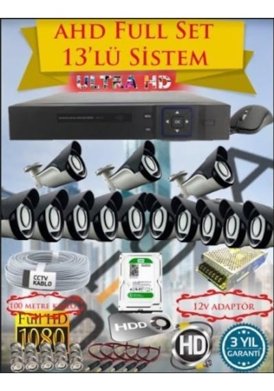 2mp Ahd 1080p Gece Görüşlü 13 Kameralı Güvenlik Sistemi - 500gb Hdd