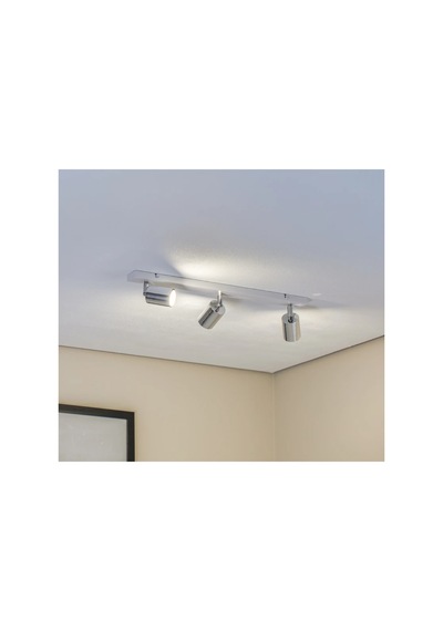 Gu10 3lü Üçlü Beyaz Gövde Krom Başlıklı Hareketli Tasarruflu Led Tavan Spot Avize Siyah