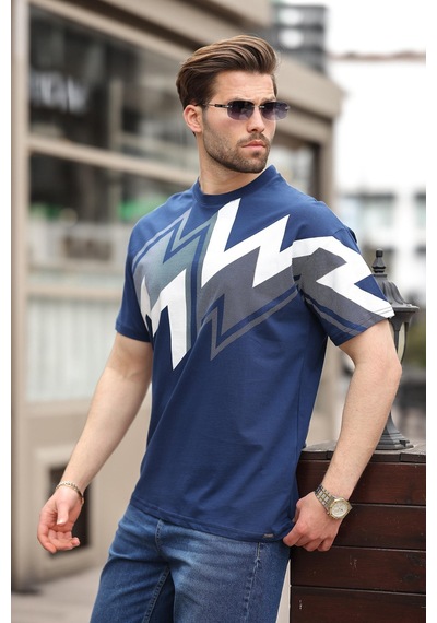 Madmext Lacivert Baskılı %100 Pamuk Erkek T-shirt E7111 Lacivert