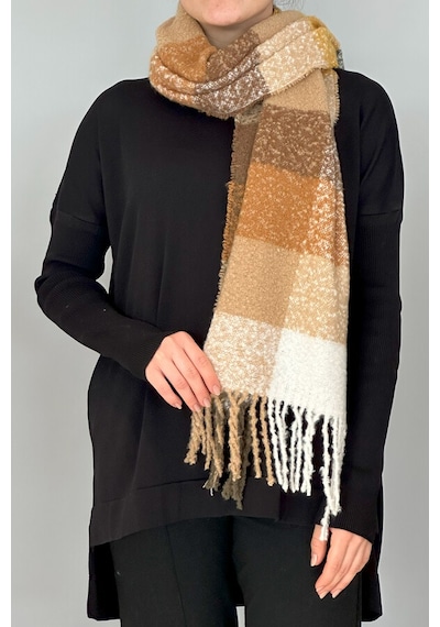Püsküllü Buklet Atkı Şal 42x205 CM 1292 Sarı