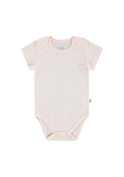 Civil Baby 3 Lü Basıc Kısa Kol 0-36 Ay Çıtçıtlı Badi - Pudra Açık Pudra