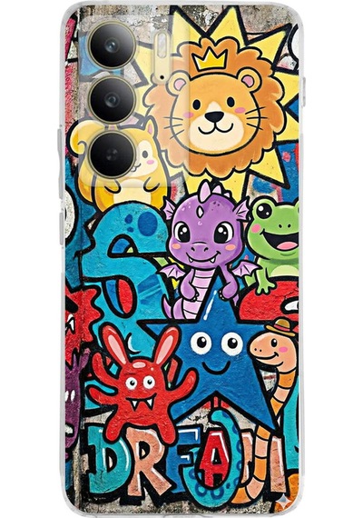 Realme C75 İle Uyumlu Grafiti Star Team Tasarımlı Şeffaf Silikon Kılıf Şeffaf