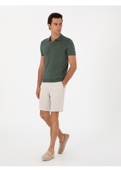 Koyu Yeşil Slim Fit Apaş Yaka Triko T-shirt
