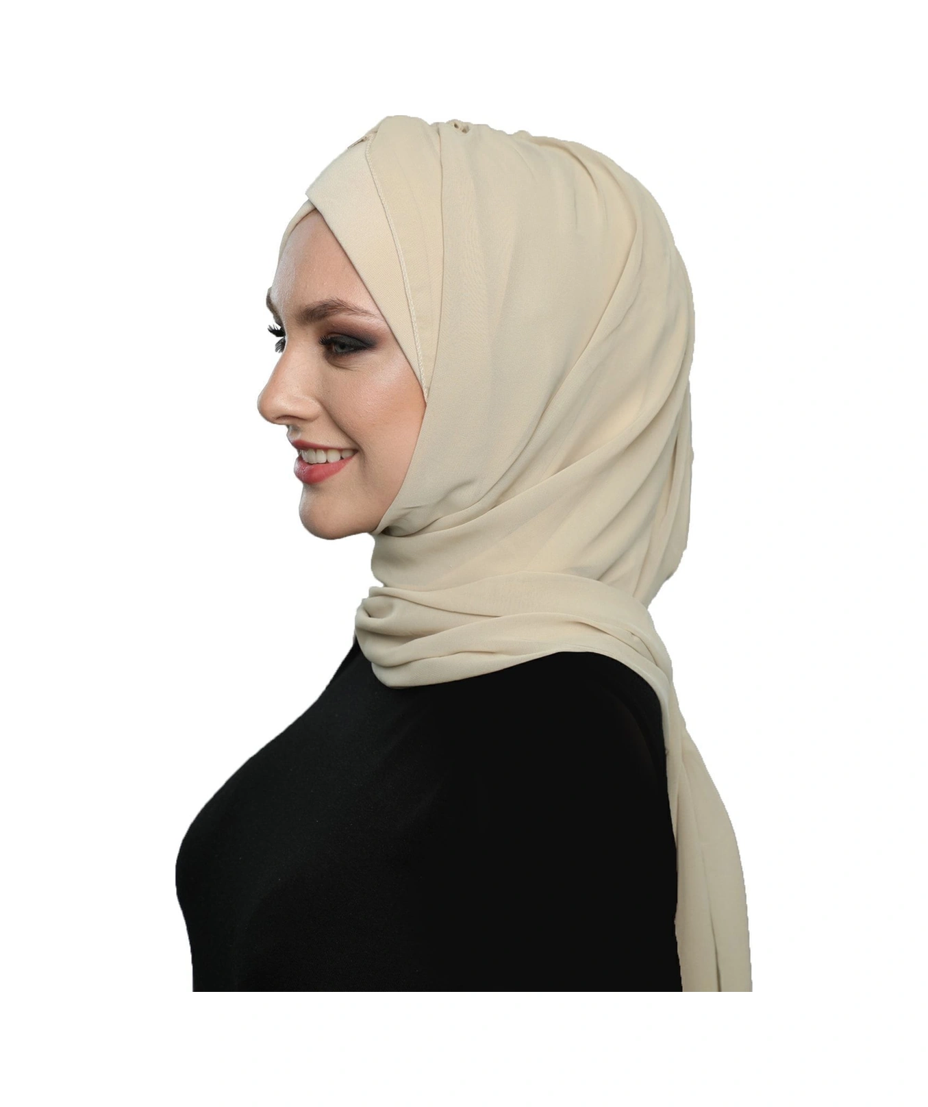 Elysianfidan Şallı Takmatik Sade Bej Hazır Türban Tesettür Bone Namaz Örtüsü Bej