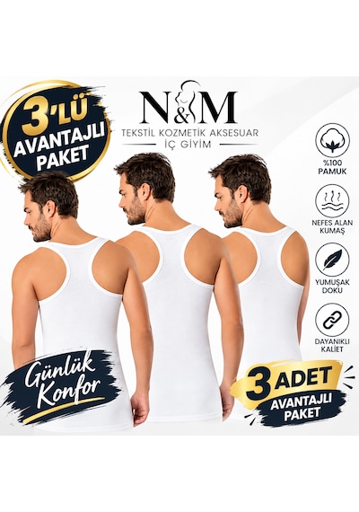 Erdem Erkek Beyaz Likralı Sporcu Atlet-3'lü Paket- 1121