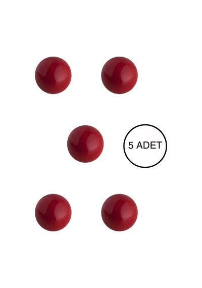 5 Adet Porselen Top Düğme Kırmızı Çocuk Odası Mobilya Kulpu Seramik Tek Vidalı Çekmece Kolu 30 Mm Kırmızı