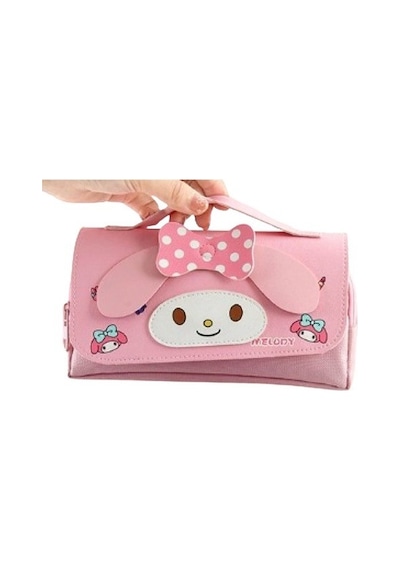 Petityu Pembe Çift Fermuarlı Büyük Kapasiteli My Melody Kalem Kutusu Pembe