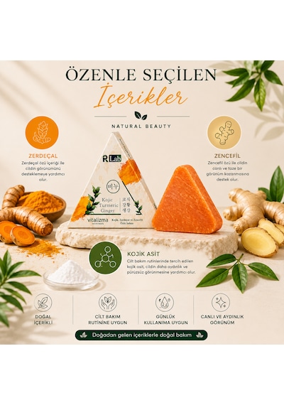 Kojic Turmeric Ginger Sabunu Leke Karşıtı Aydınlatıcı Cilt Tonu Eşitleyici Katı Sabun 100 Gr