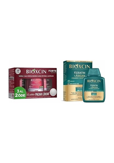 Bioxcin Forte 3 Al 2 Öde Saç Dökülmesine Karşı Bitkisel Şampuan 3 X 300 Ml Xbioxcin Keratin & Argan Onarıcı