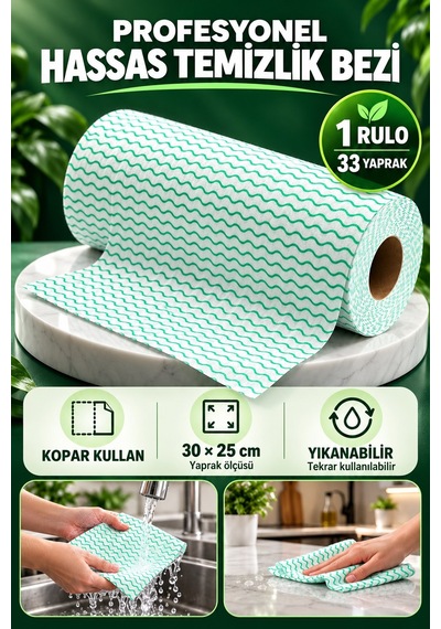 Technow Softtex 33 Yaprak Kopar Kullan Yeşil Rulo Hassas Temizlik Bezi 27x30cm