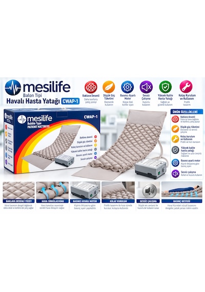 Mesilife Cwap-1 Balon Tipi Havalı Hasta Yatağı 200x90 Cm Basıncı Ayarlanabilir Motor 150 Kg