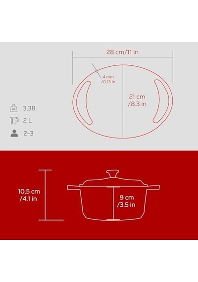 Metal Heritage Serisi - Döküm Tencere, Yuvarlak, 20 Cm, Kırmızı 12v