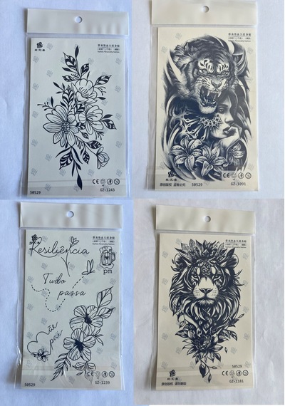 Kaplan Çiçek 4 Adet Birden 3 Hafta Kalıcı Geçici Yapıştırma Dövme 18x11 Cm