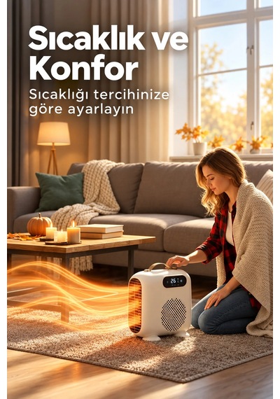 Exenar - Beyaz - 2000w Uzaktan Kumandalı Elektrikli Fanlı Isıtıcı Soba