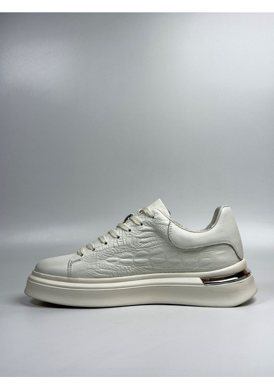 Daytex Hakiki Deri Kroko Baskılı Eva Taban Premium Erkek Sneaker Beyaz