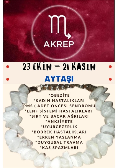 Gümüştel El Sanatları Sertifikalı Burç Taşı Akrep Burcu Aytaşı Bileklik Beyaz
