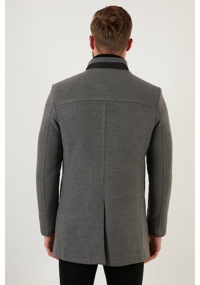Buratti Slim Fit Düğmeli Dik Yaka Kaşe Erkek Kaban 5840099 Açık Gri