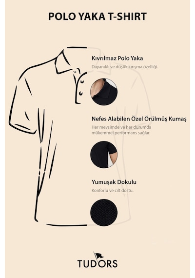 Tudors Erkek Slim Fit Dar Kesim Pamuklu Yumuşak Dokulu Serin Tutan Kumaş Düz Pike Polo Yaka Tişört-30765 Siyah
