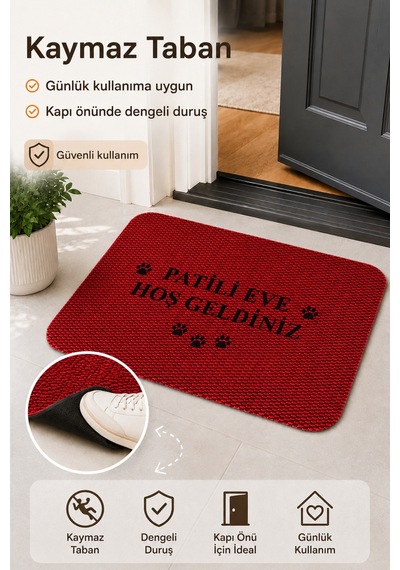Hoşgeldiniz Desenli Kapı Önü Halı Paspas 40 X 60 Cm Kırmızı