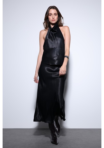 Antioch Saten Halter Kadın Top Siyah