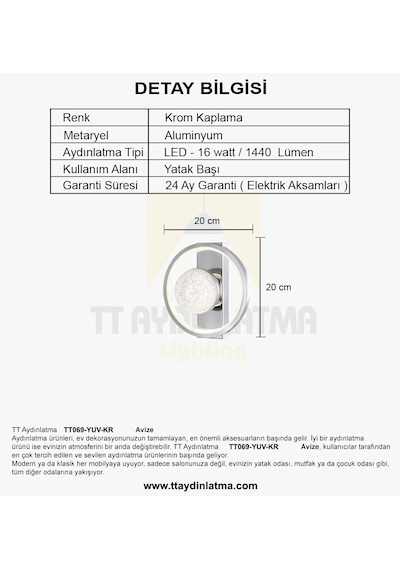 Tt069-yuv-kr Tt Aydınlatma Toplu Krom Kaplama 3 Renk Ledli Aplik Krom