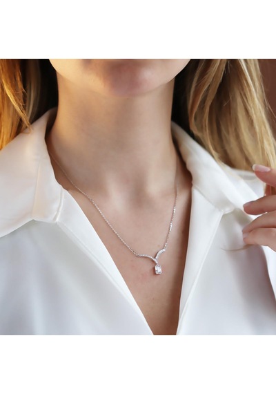 V Baget Modeli Gümüş Kolye Gümüş