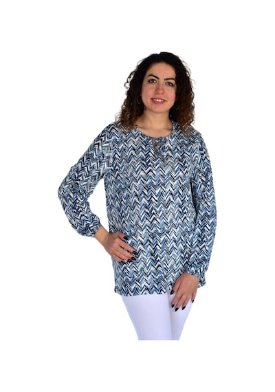 Kadın V Desen Baskılı Viscon Bluz Bgl-st04285 İndigo Kadın V Desen Baskılı Viscon Bluz Bgl-st04285 İndigo