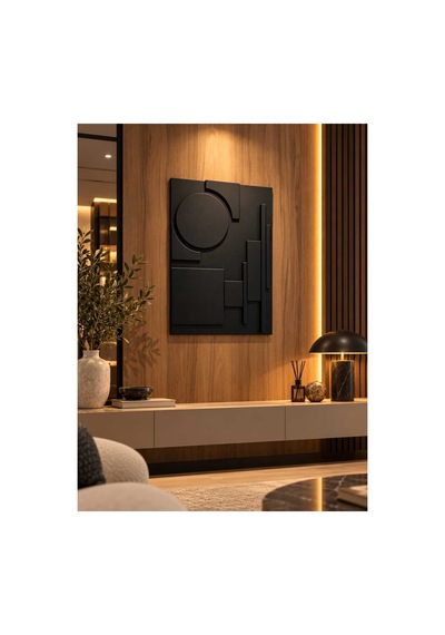 Modern Geometrik Tasarım Tamamı Suntalam Kabartmalı Dekoratif Duvar Tablosu Siyah - 943212241 Siyah