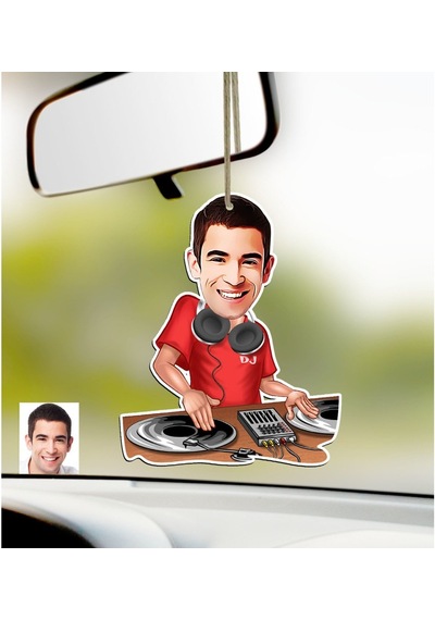 Kişiye Özel Bay Dj Karikatürlü Ahşap Araba Dikiz Ayna Süsü