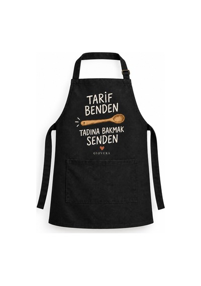 Tarif Benden Baskılı Unisex Mutfak Önlüğü Standart Beden Siyah