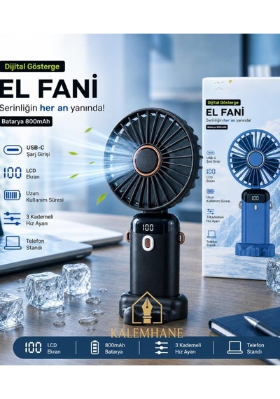 Kalemhane Dijital Göstergeli Hareketli Başlık El Fanı Mavi