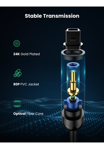 Ugreen 70890 Fiber Optik Ses Kablosu Siyah. 1M