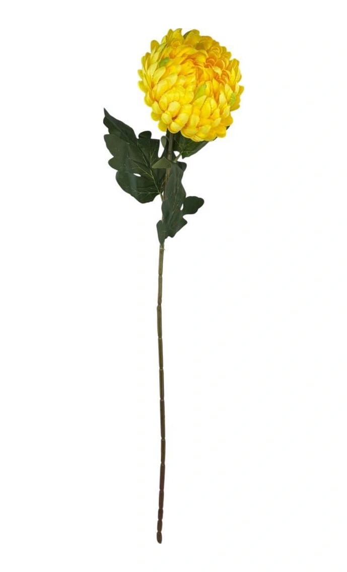 Yapay Çiçek Krizantem Sarı Açık 90cm Tek Dal Kumaş Çiçek Uzun Dal Sarı