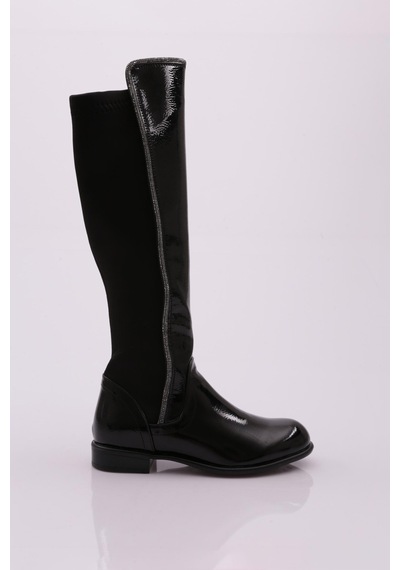 Dgn 508-22k Kadin Arkasi Stretch Yan Taşli Şerit Knee High Flats Çizme 508-1557-R1645 Siyah Rugan